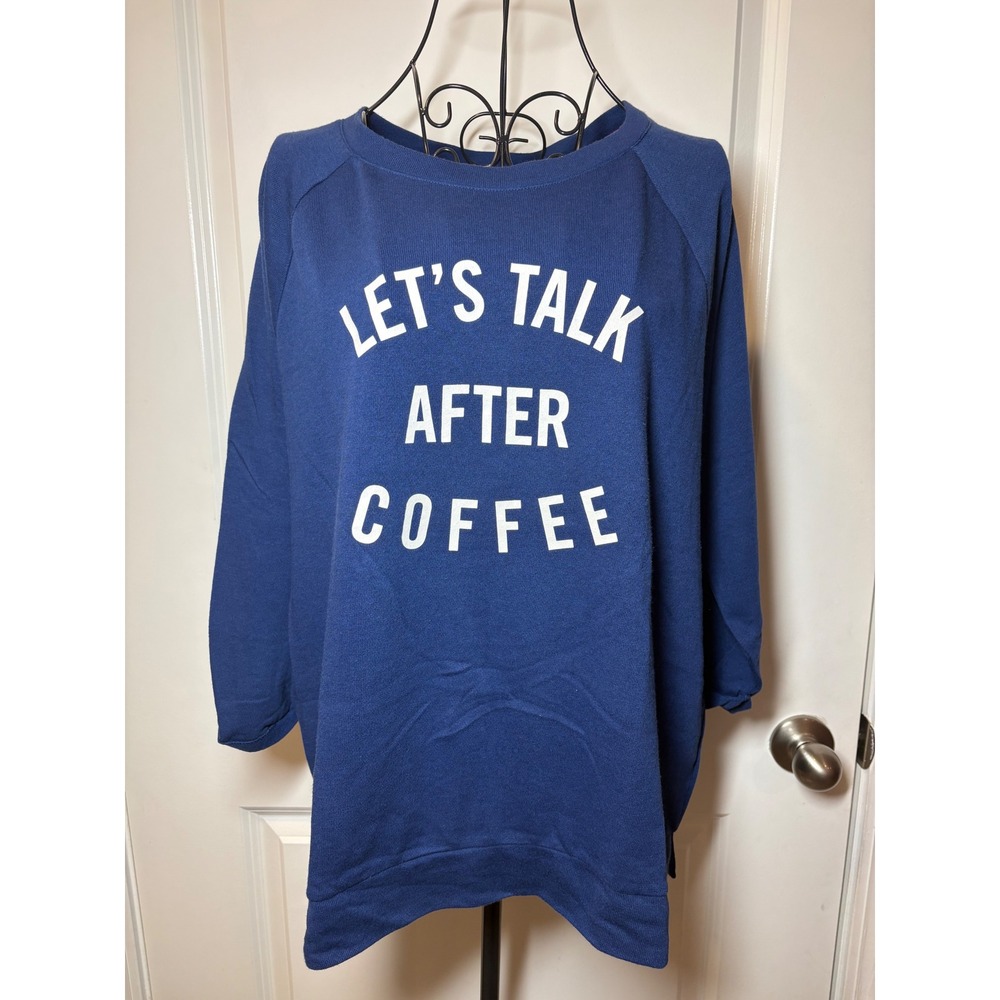 GapBody‎ Womens Blue Lets Talk After Coffee Graphic Sweatshirt Size L